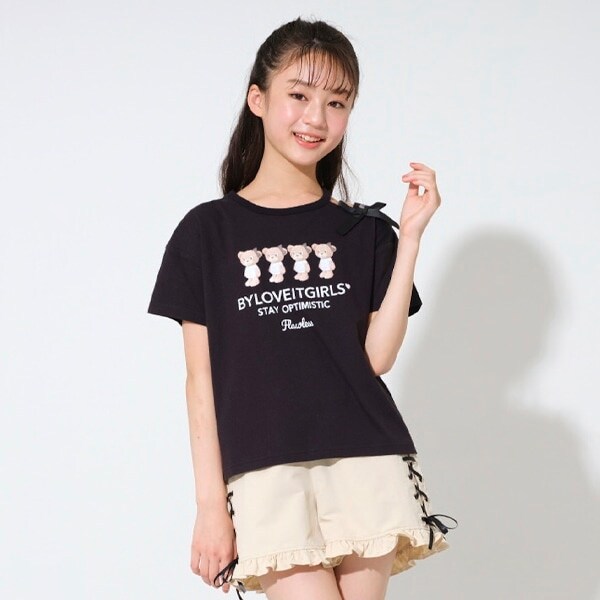 肩リボンラビ子半袖Tシャツ