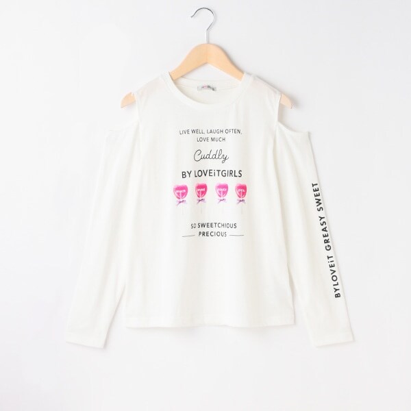 肩スリットキャンディ長袖Tシャツ(120cm オフ ホワイト): ジュニア 