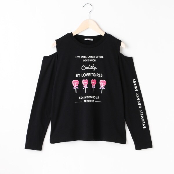 肩スリットキャンディ長袖Tシャツ(120cm オフ ホワイト): ジュニア 