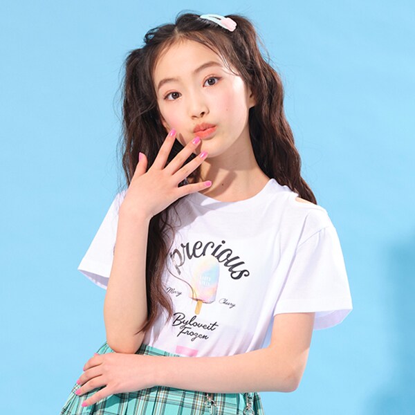 アシメ肩見せアイスバーTシャツ