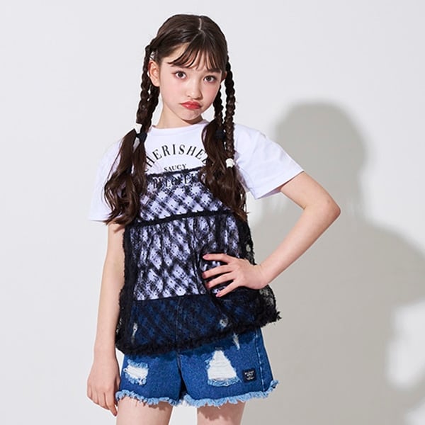 キャミレース&Tシャツセット(120cm オフ ホワイト): ジュニア 