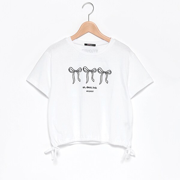 ドロストリボンTシャツ(120cm ブルー グレー): ジュニア