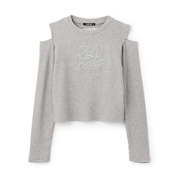 【グレー/カレン私服着用】テレコ肩スリット長袖Tシャツ
