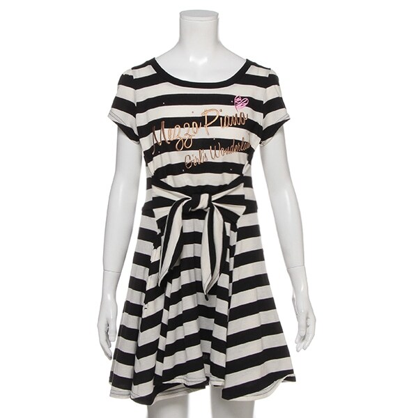 Narumiya Online ナルミヤ オンラインの公式通販サイトロゴ刺しゅう太ボーダーワンピース S 140 ピンク ジュニア