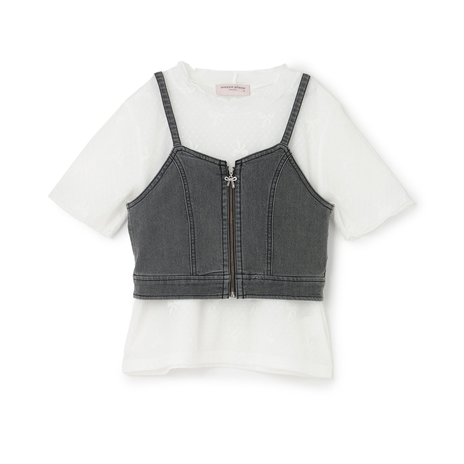 【人気商品再入荷】【直営店で取り扱い無し】デニムビスチェ＆レース半袖Tシャツセット