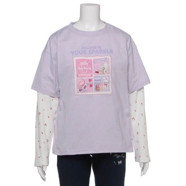 Narumiya Online ナルミヤ オンラインの公式通販サイト転写プリント半袖tシャツ ワッフル長袖tシャツセット S 140 ラベンダー ジュニア