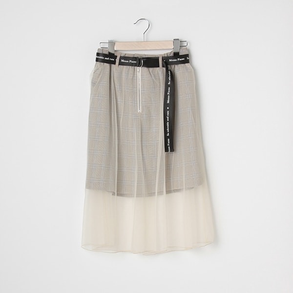 ロゴベルトつきチェックオーバーチュールスカート
