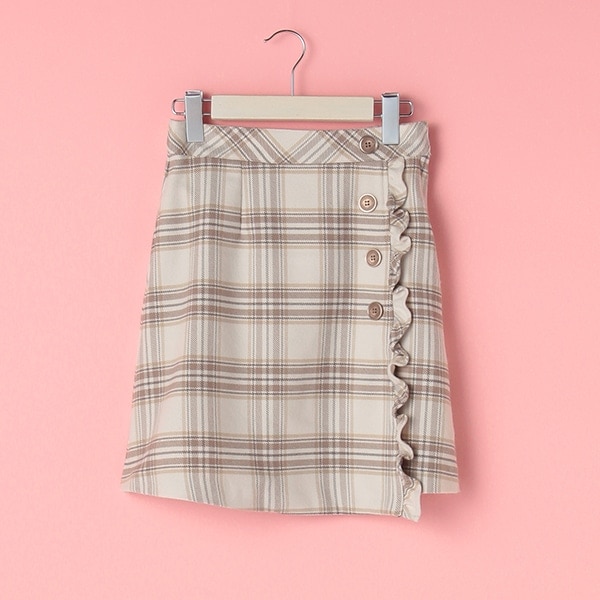 起毛チェック柄ラップ風フリルスカート