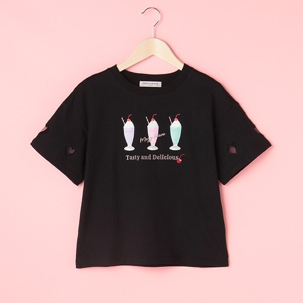 クリームソーダプリント袖ハートくりぬきTシャツ