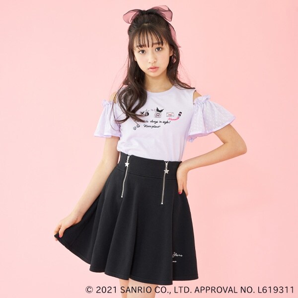 Sanrio characters】 クロミ刺しゅうハートチュール肩開きT