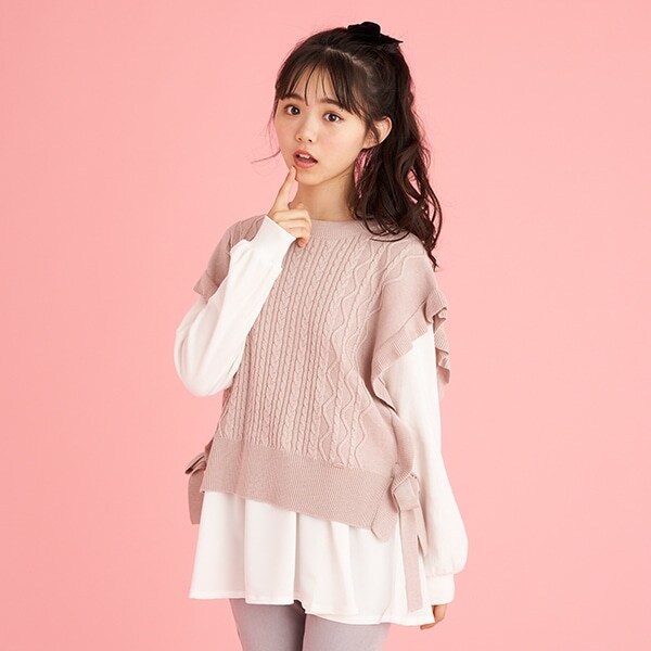 Narumiya Online ナルミヤ オンラインの公式通販サイトニットベスト 長袖tシャツセット S 140 ライト ピンク ジュニア