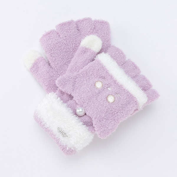 ねこパンダ・マシュマロ手袋(F オフ ホワイト): ジュニア - ナルミヤ