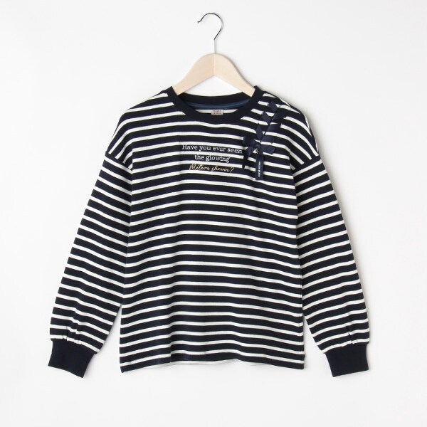 【抗菌・消臭】レースアップボーダー長袖Tシャツ