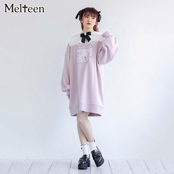 NARUMIYA ONLINE｜ナルミヤ オンラインの公式通販サイト【Melteen】 裏毛 ビッグカラーワンピース(S(150) ピンク