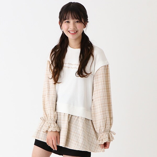 花刺しゅうキャンディースリーブレイヤード長袖Tシャツ