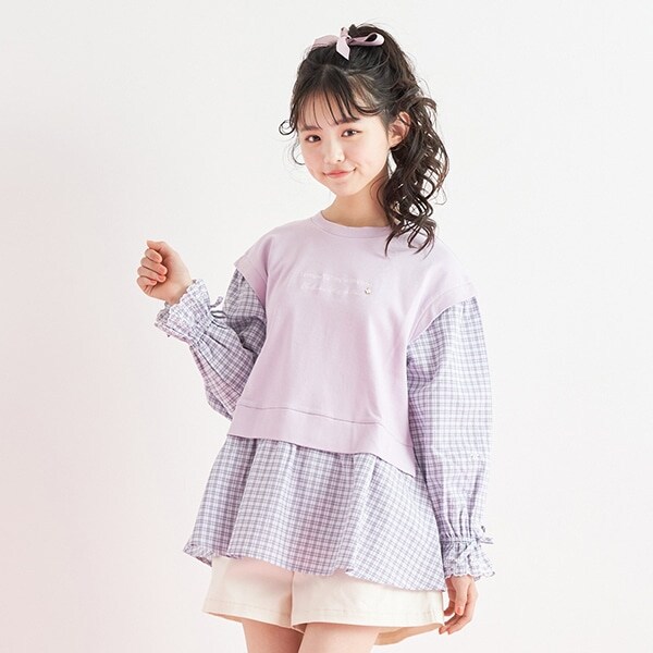 花刺しゅうキャンディースリーブレイヤード長袖Tシャツ