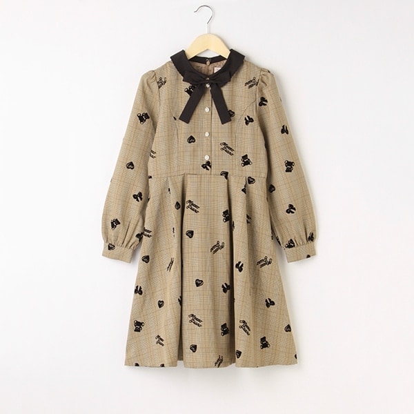 くま柄チェックワンピース