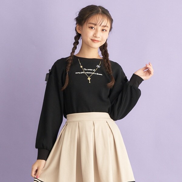 肩レースアップネックレスTシャツ(S(140) 黒): ジュニア - ナルミヤ 