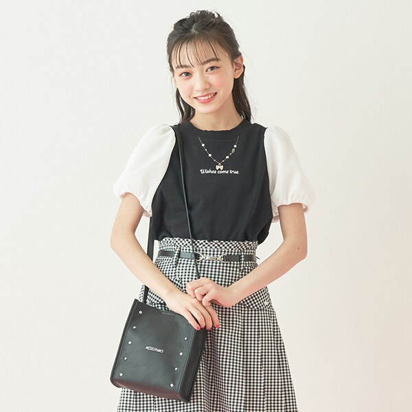 ボリューム袖ネックレスTシャツ