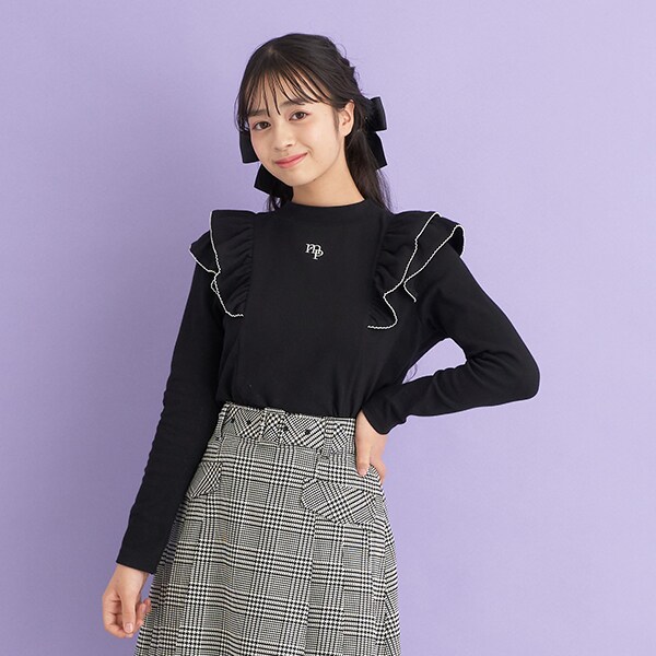 ダブルフリル長袖Tシャツ(S(140) ライト ブルー): ジュニア