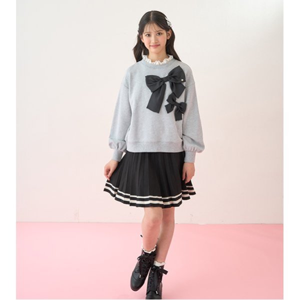 裾ラインニットプリーツスカート(S(140cm) 黒): ジュニア