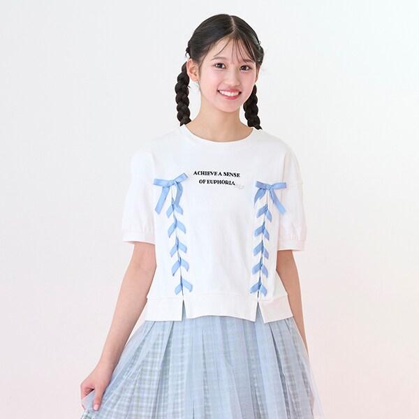 【ニコ☆プチ掲載】袖パフレースアップTシャツ