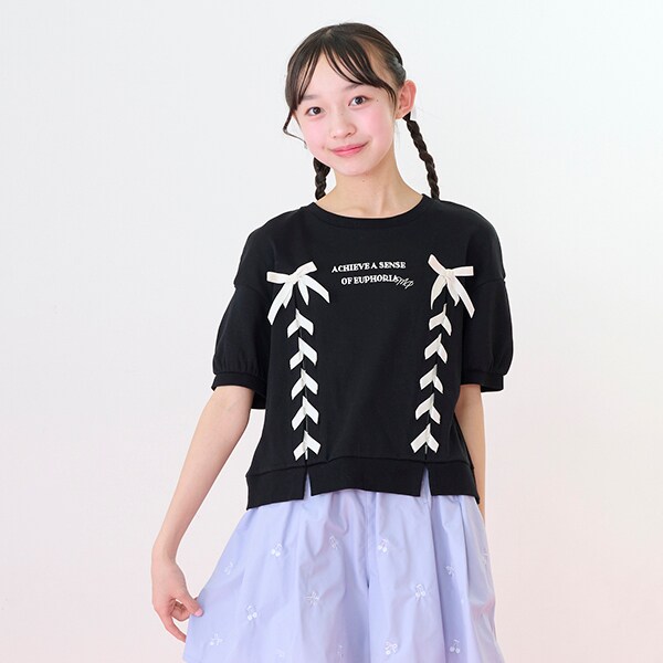【ニコ☆プチ掲載】袖パフレースアップTシャツ