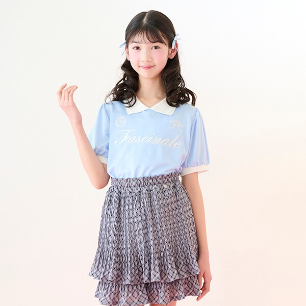 トップス mezzo piano 140 UVカット・接触冷感】衿つきトップス(S(140cm) サックス