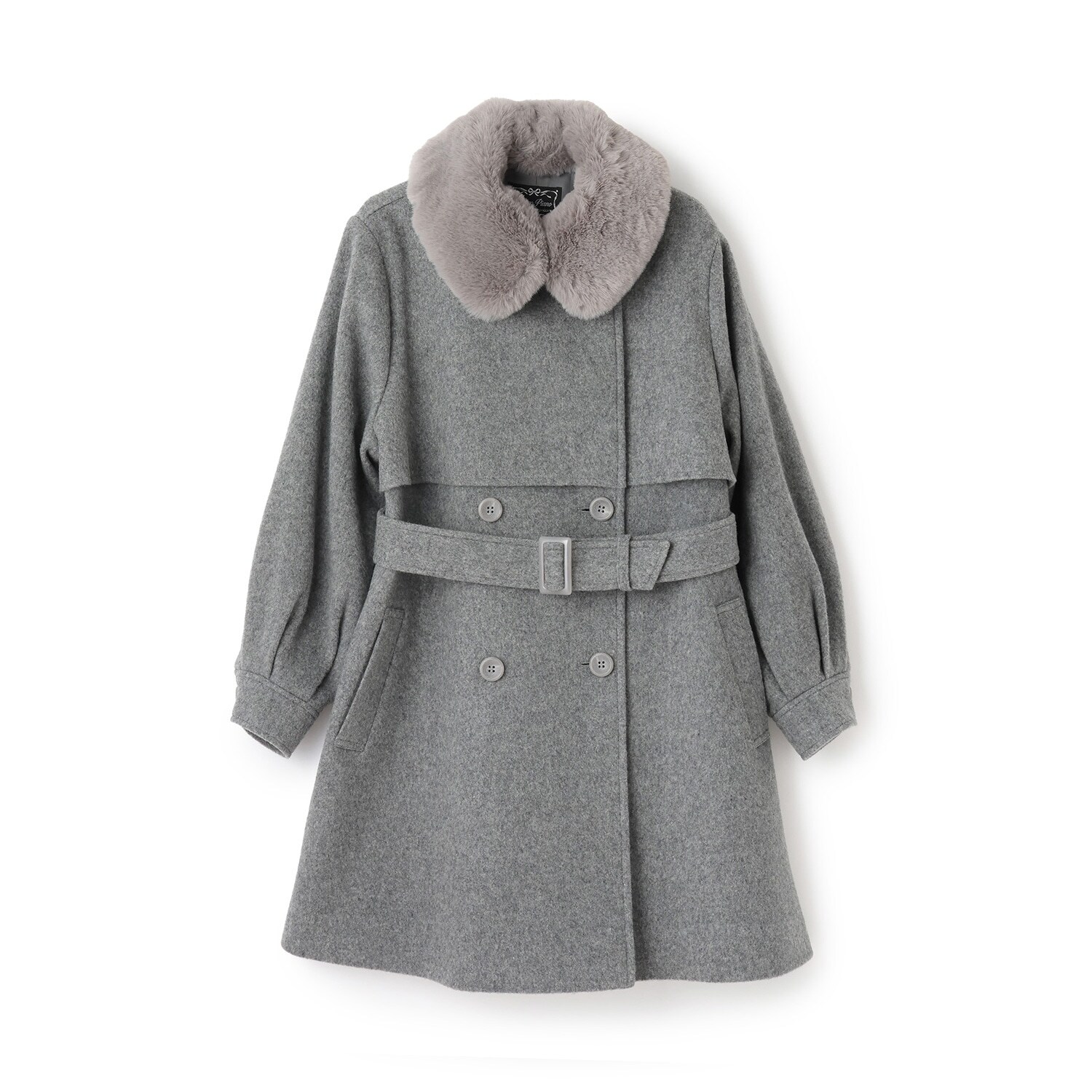 フェイクファー衿つきミドルコート