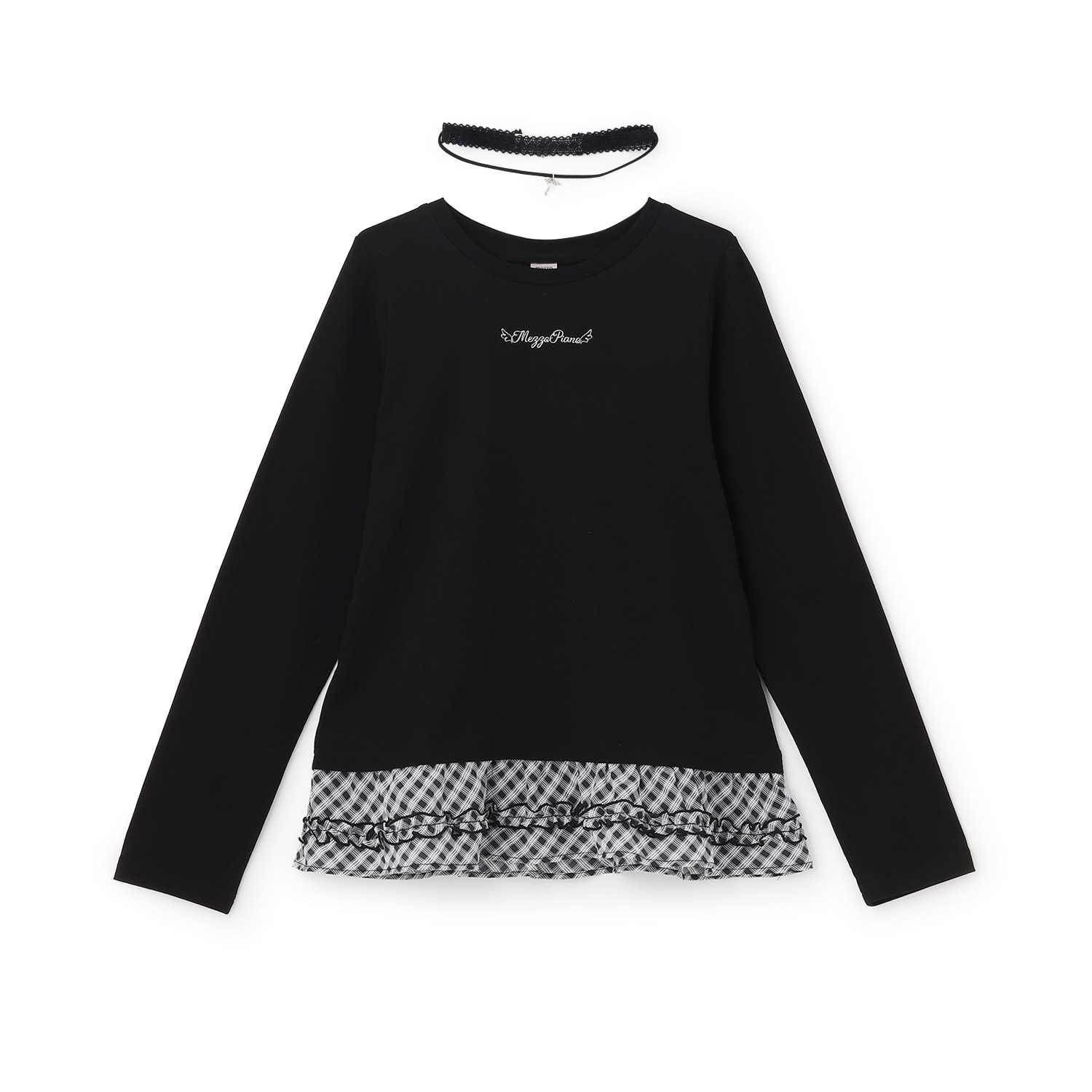 チョーカーつきレーヤード長袖Tシャツ