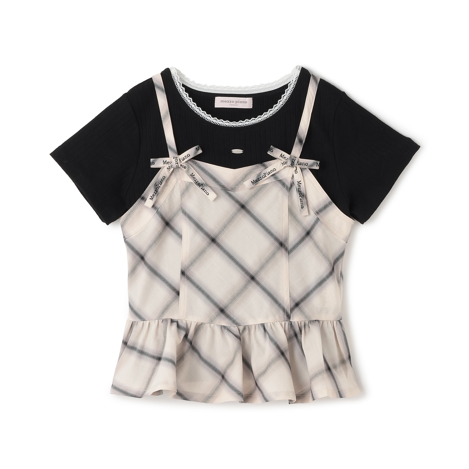 ペプラムビスチェ＆トリムレースTシャツセット