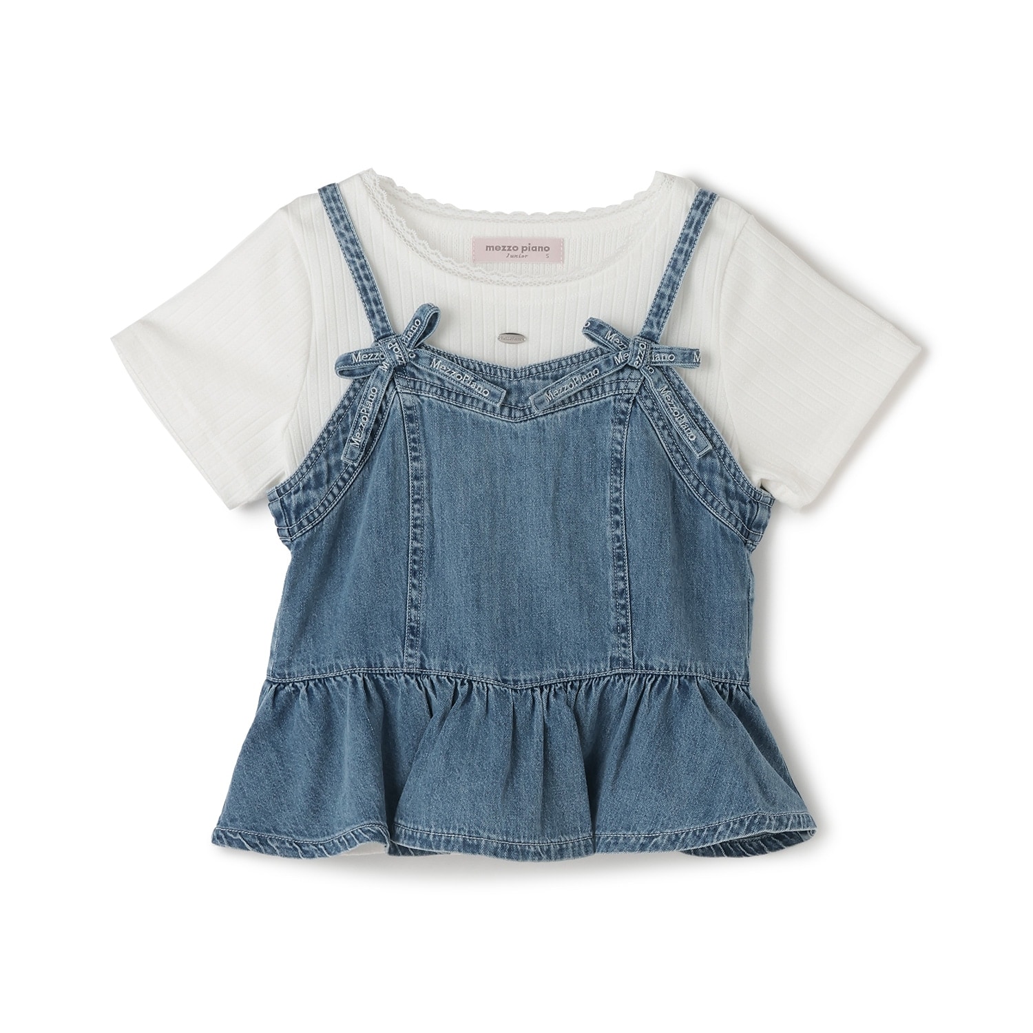 ペプラムビスチェ＆トリムレースTシャツセット