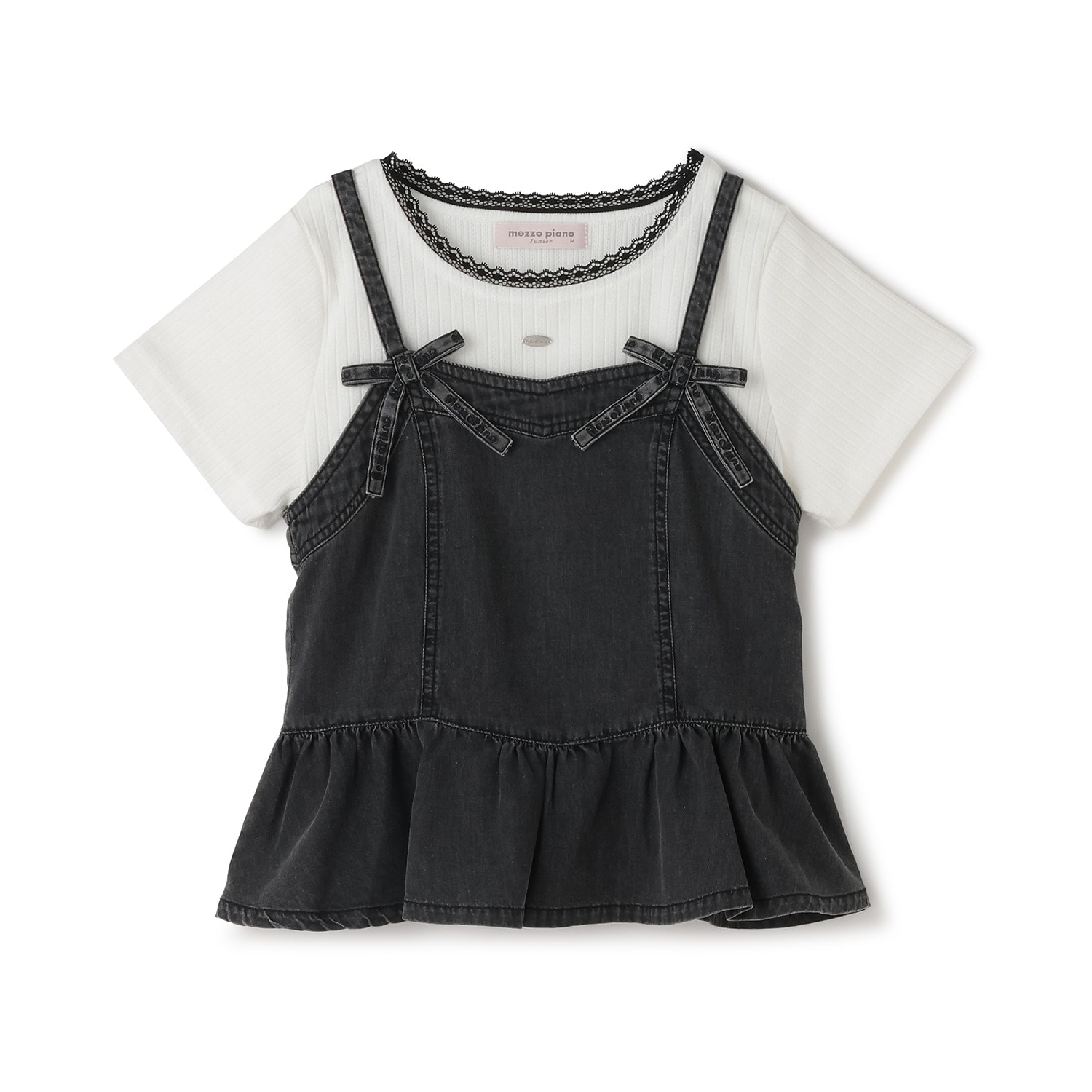 ペプラムビスチェ＆トリムレースTシャツセット