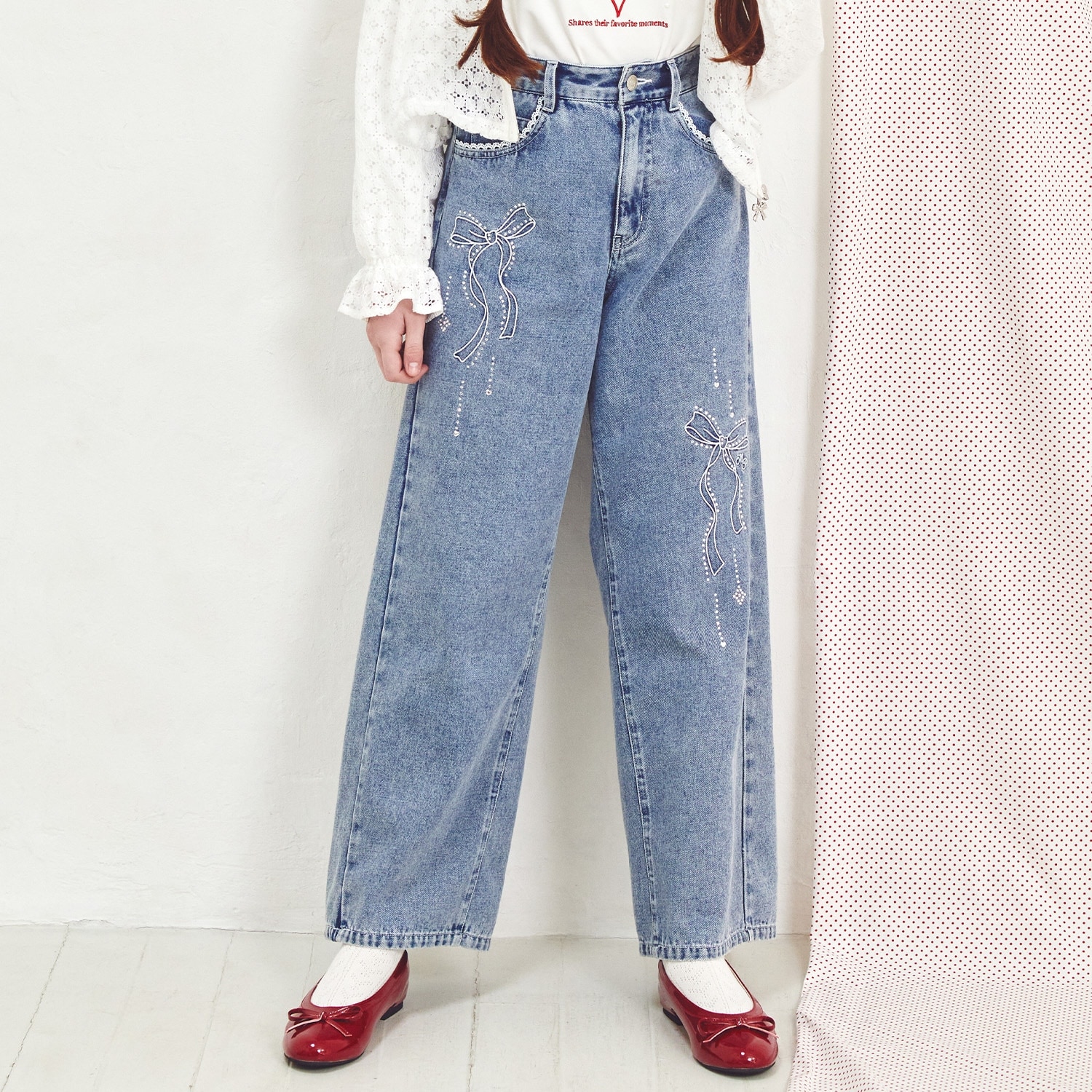 【接触冷感】デニムキラキラワイドパンツ