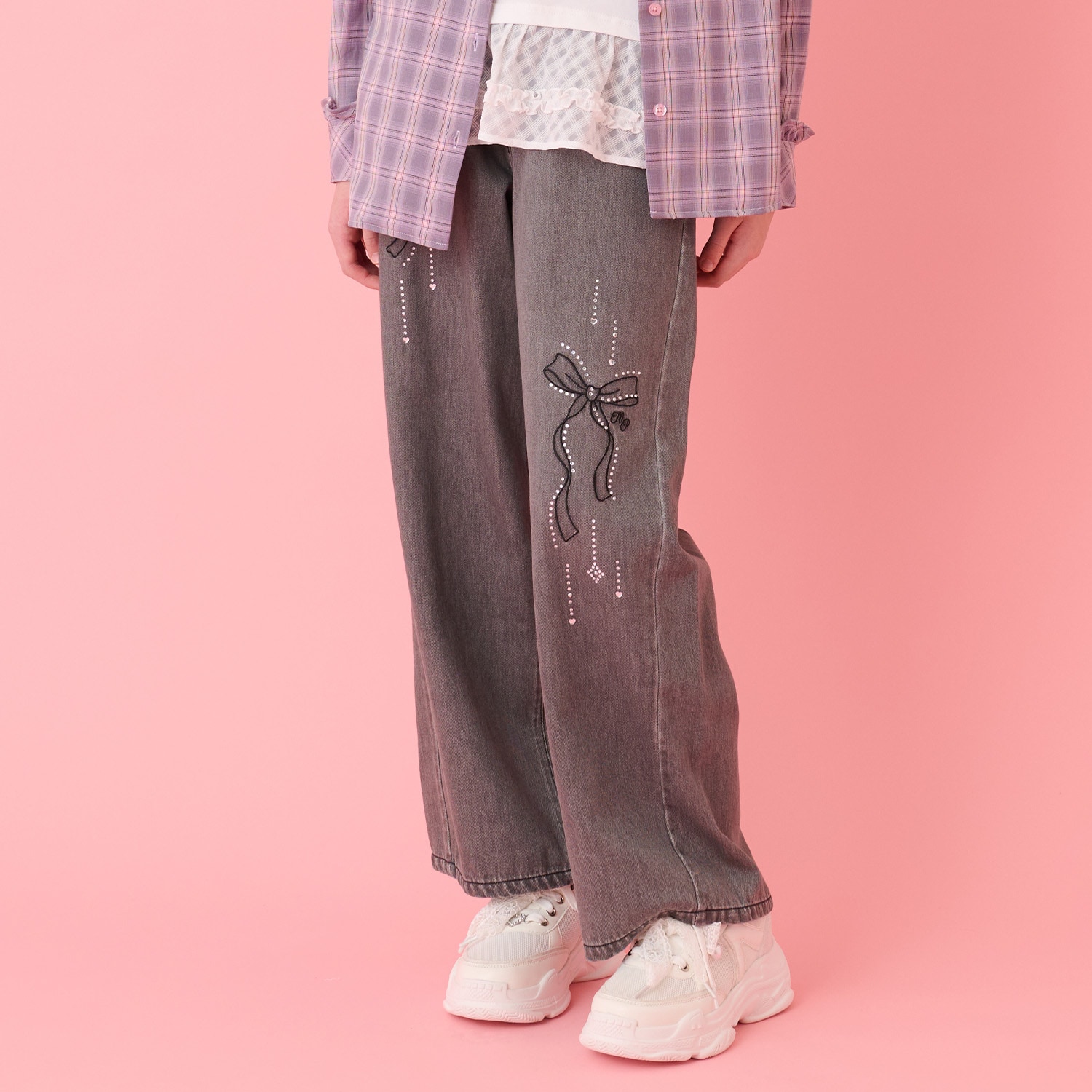 【接触冷感】デニムキラキラワイドパンツ