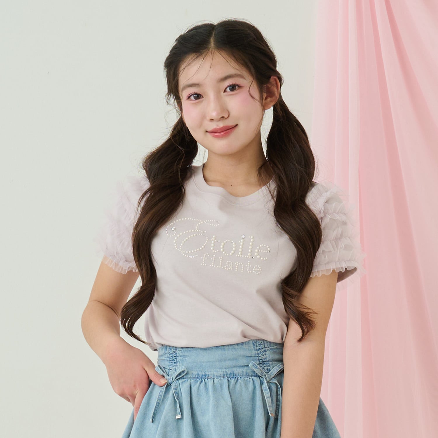 【接触冷感】袖チュールフリルTシャツ