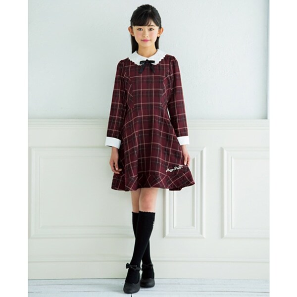 Narumiya Online ナルミヤ オンラインの公式通販サイト衿つきチェック柄ワンピース M 150 エンジ ジュニア