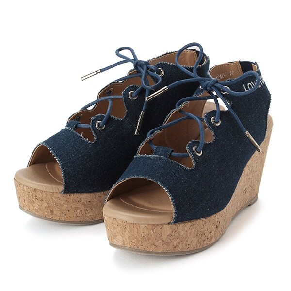 レースアップウェッジサンダル