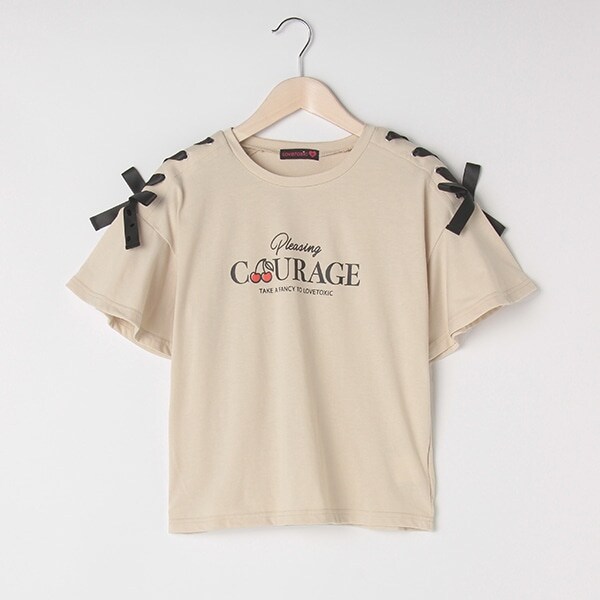 NARUMIYA ONLINE｜ナルミヤ オンラインの公式通販サイトチェリーロゴ肩レースアップTシャツ(S(140) ベージュ): ジュニア