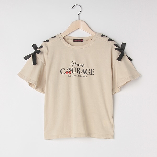 チェリーロゴ肩レースアップTシャツ(S(140) ベージュ): ジュニア 
