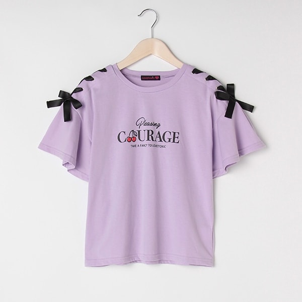チェリーロゴ肩レースアップTシャツ(S(140) ベージュ): ジュニア 
