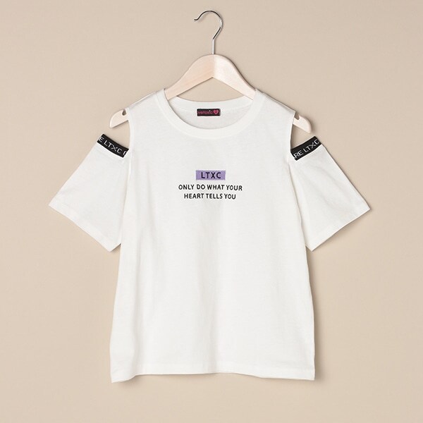 ボックスロゴ刺しゅう肩開きTシャツ