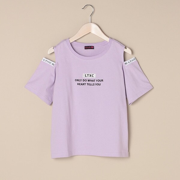 ボックスロゴ刺しゅう肩開きTシャツ