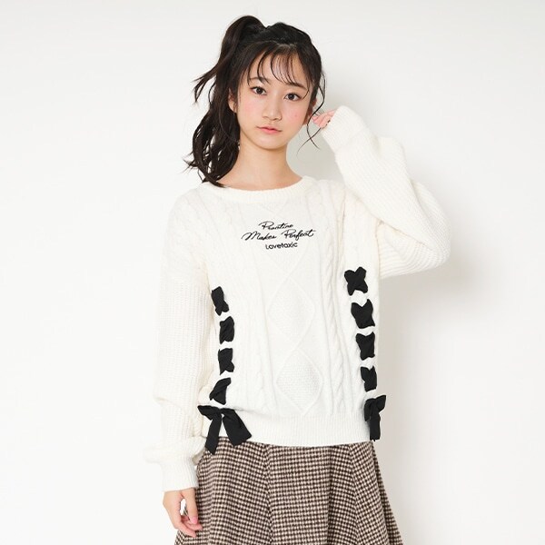 Narumiya Online ナルミヤ オンラインの公式通販サイトウォッシャブル レースアップニットプルオーバー S 140 オフ ホワイト ジュニア