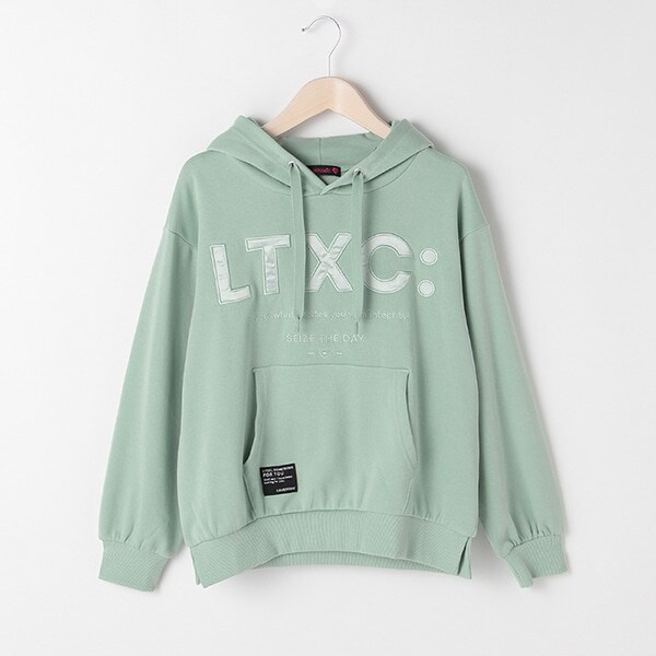 裏毛 サテンロゴアップリケパーカー