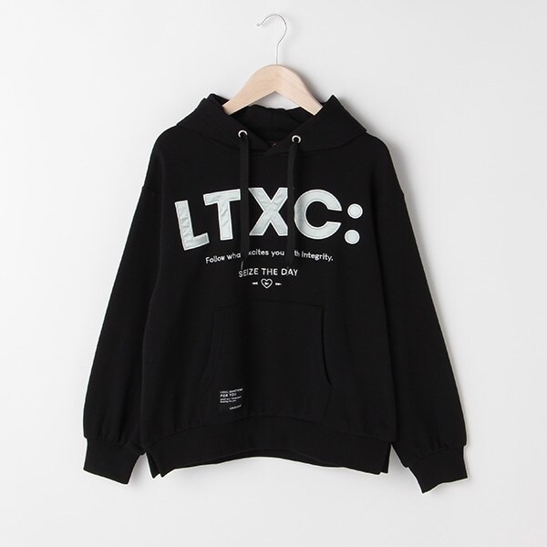 裏毛 サテンロゴアップリケパーカー