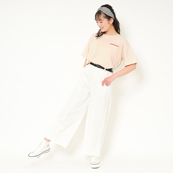 細ベルトつきセンター切り替えワイドパンツ