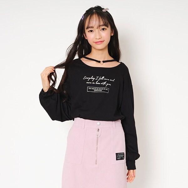 チョーカー風箔プリントTシャツ(S(140) 黒): ジュニア
