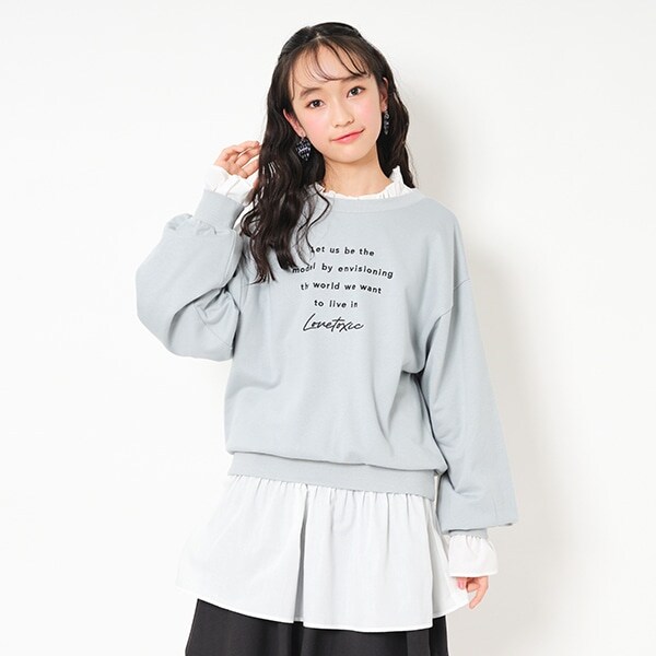 裏毛シンプルロゴ刺しゅうトレーナー×ボリュームフリルブラウスセット