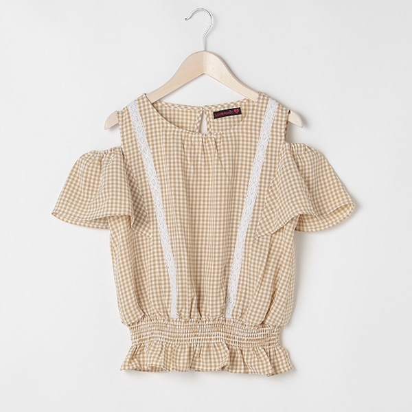 ギンガムチェック肩開きチュニック